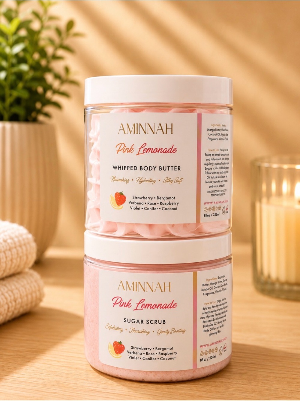 AMINNAH (NWT) Pink Lemonade Whipped Body Butter & Sugar Scrub